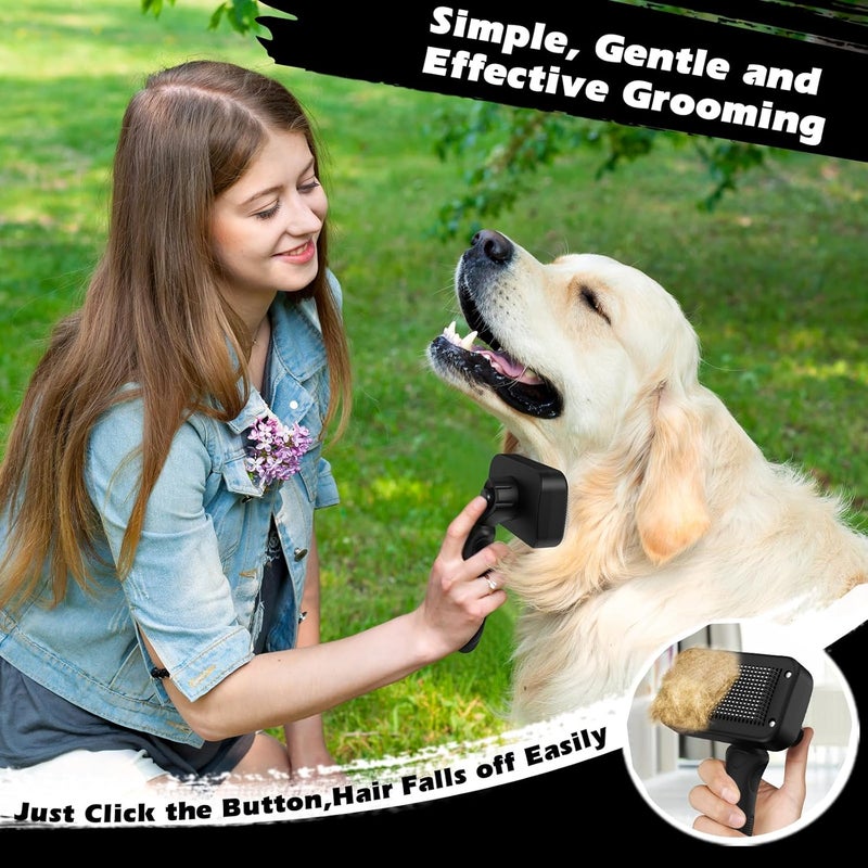 Augwind 3PCS Self Cleaning Slicker Brush & Pet Grooming Rake & Flea Comb for Dogs,Cats and Horses | Double-Sided Dematting Comb & Skin Friendly Deshedding Grooming Tool | Premium Pet Supplies (Black) - Image 5